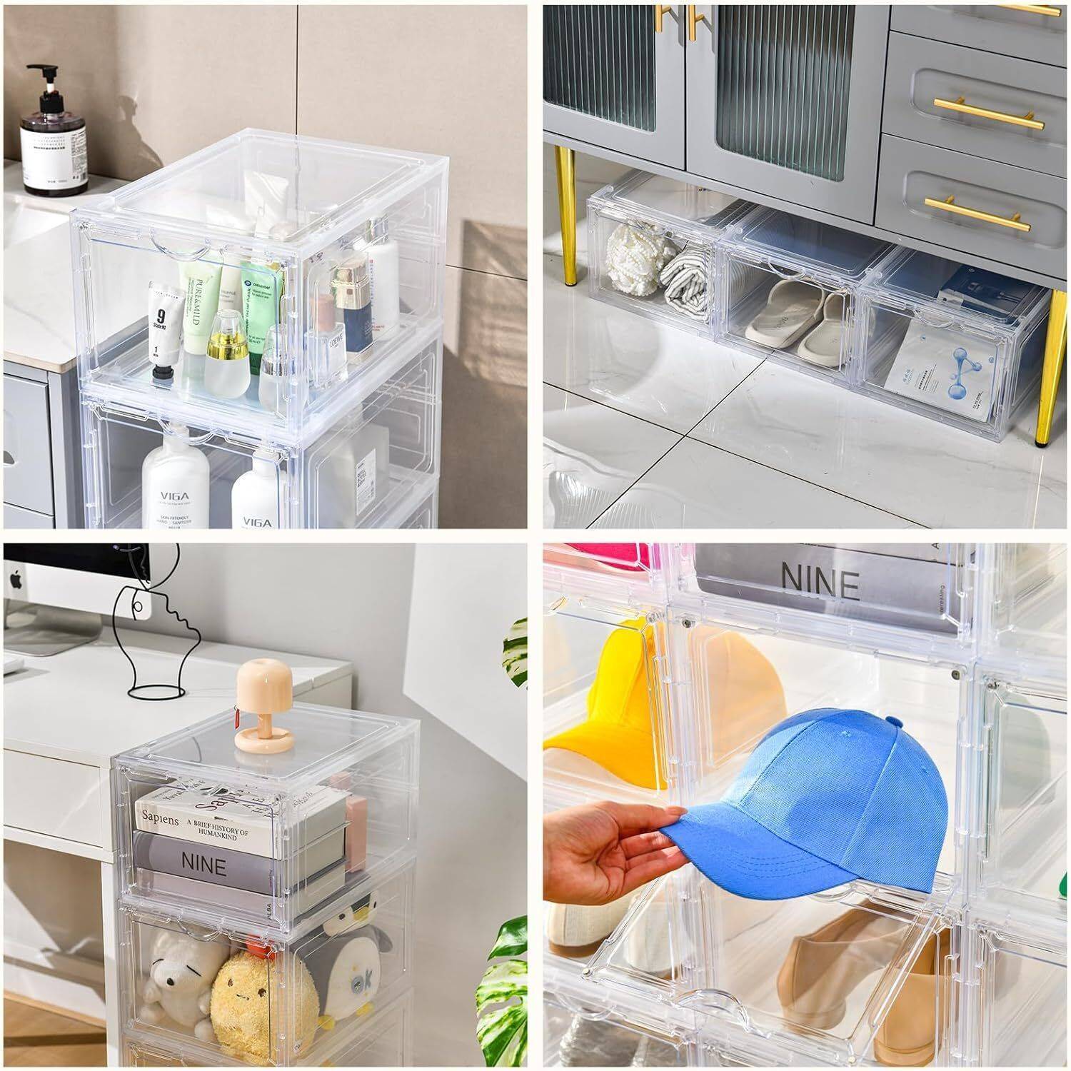 1-5x Shoe Box Storage Case Clear Boxes Foldable Stackable Transparent Organizer