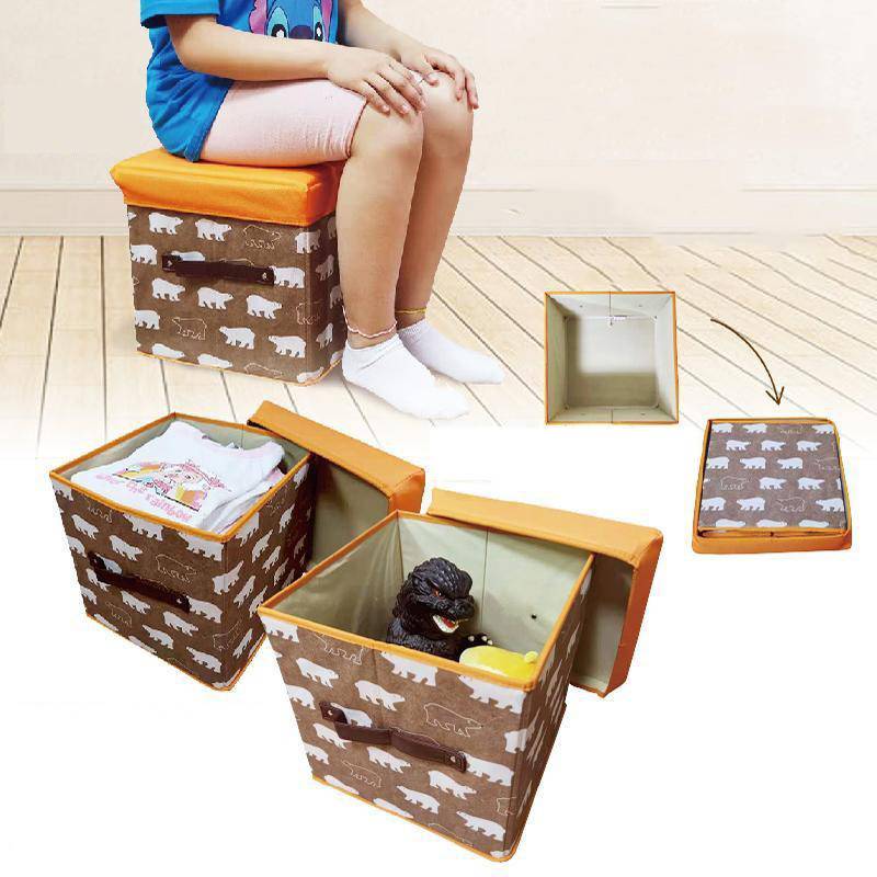 2Pcs Folding Ottoman Storage Stool Cube Footstool Stool Blanket Box With Cover