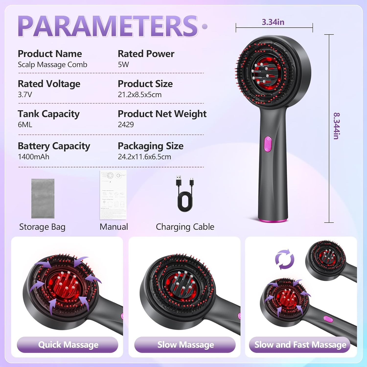 3 in 1 Hair Oil Applicator,Head Massager Scalp, Hair Oil Applicator Scalp Massager, Electric Scalp Massager Brush, ipx7 Waterproof Scalp Oil Applicator, Dark Gray
