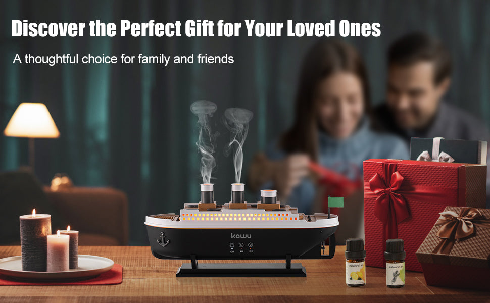 KAWU Steamship Shaped Humidifiers for Bedroom 250ml Ultrasonic Essential Oil Diffuser for Room Home Office, Jellyfish-shaped Fog, 7 Lighting Modes, Remote Control, Auto Shut-Off, 4\/8H Timer 28dB Quiet