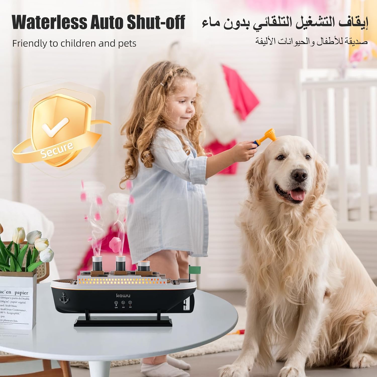 KAWU Steamship Shaped Humidifiers for Bedroom 250ml Ultrasonic Essential Oil Diffuser for Room Home Office, Jellyfish-shaped Fog, 7 Lighting Modes, Remote Control, Auto Shut-Off, 4\/8H Timer 28dB Quiet