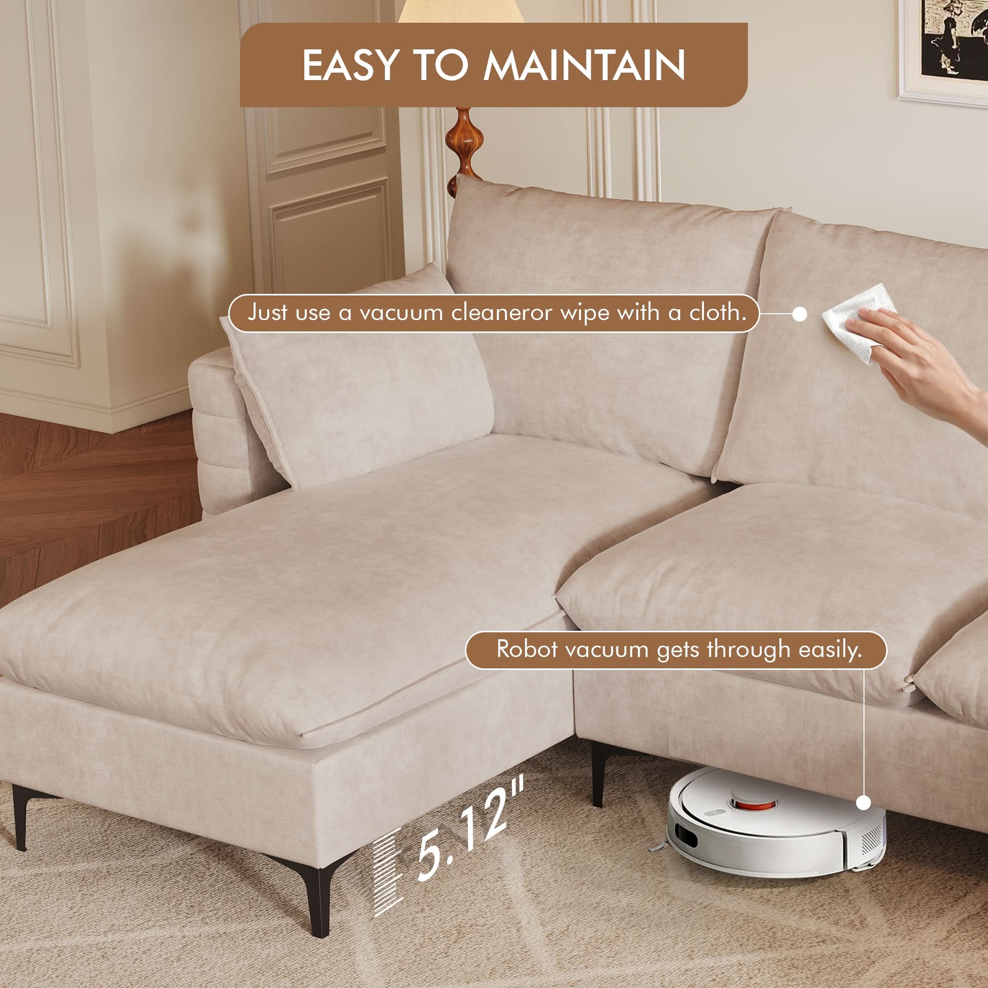 Modular Sectional Sofa Couch, U-Shaped Cloud Couches with Ottoman Chaise and Thick Cushions