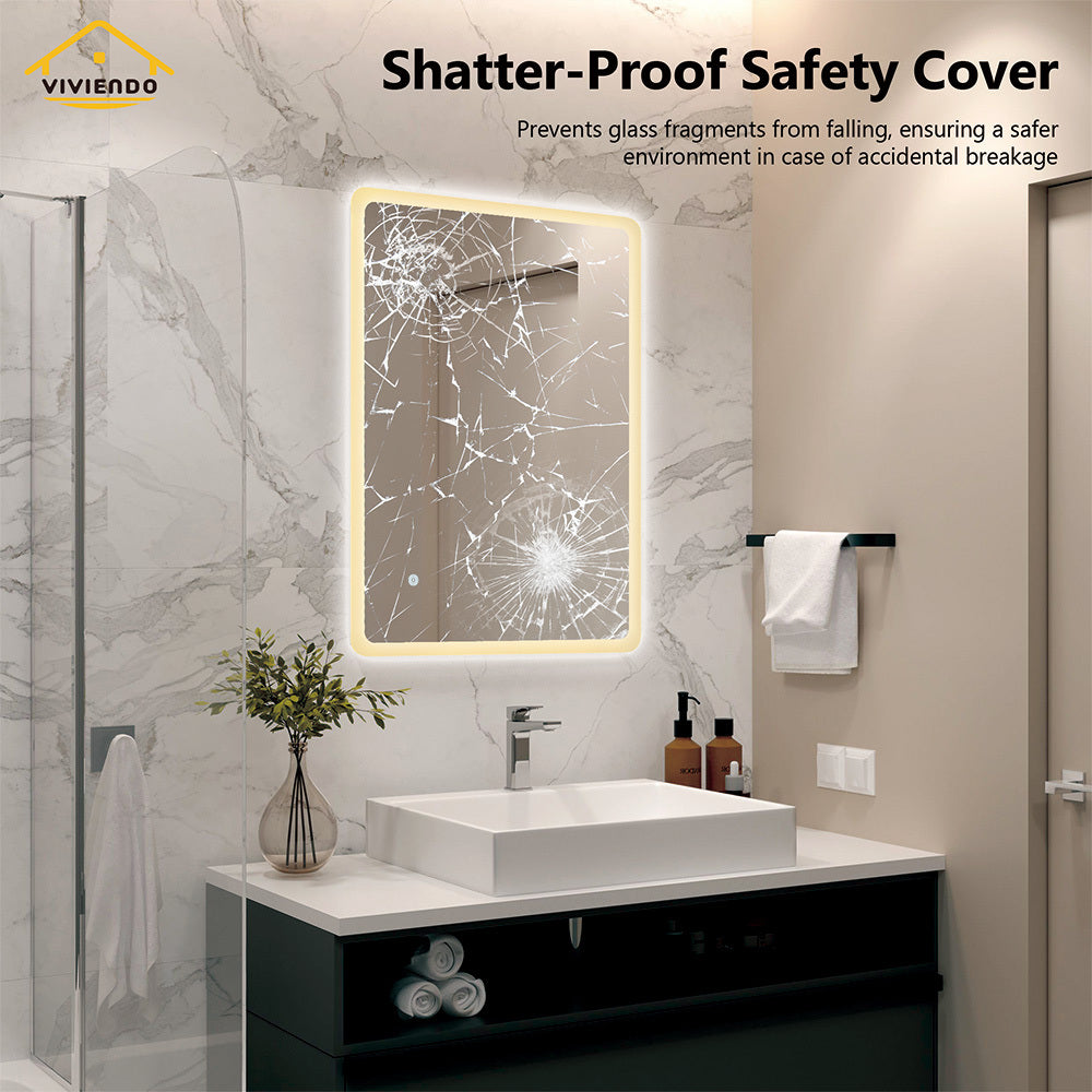 60x80cm Rectangular LED Wall Mirror Anti-fog Vanity Bathroom Mirrors