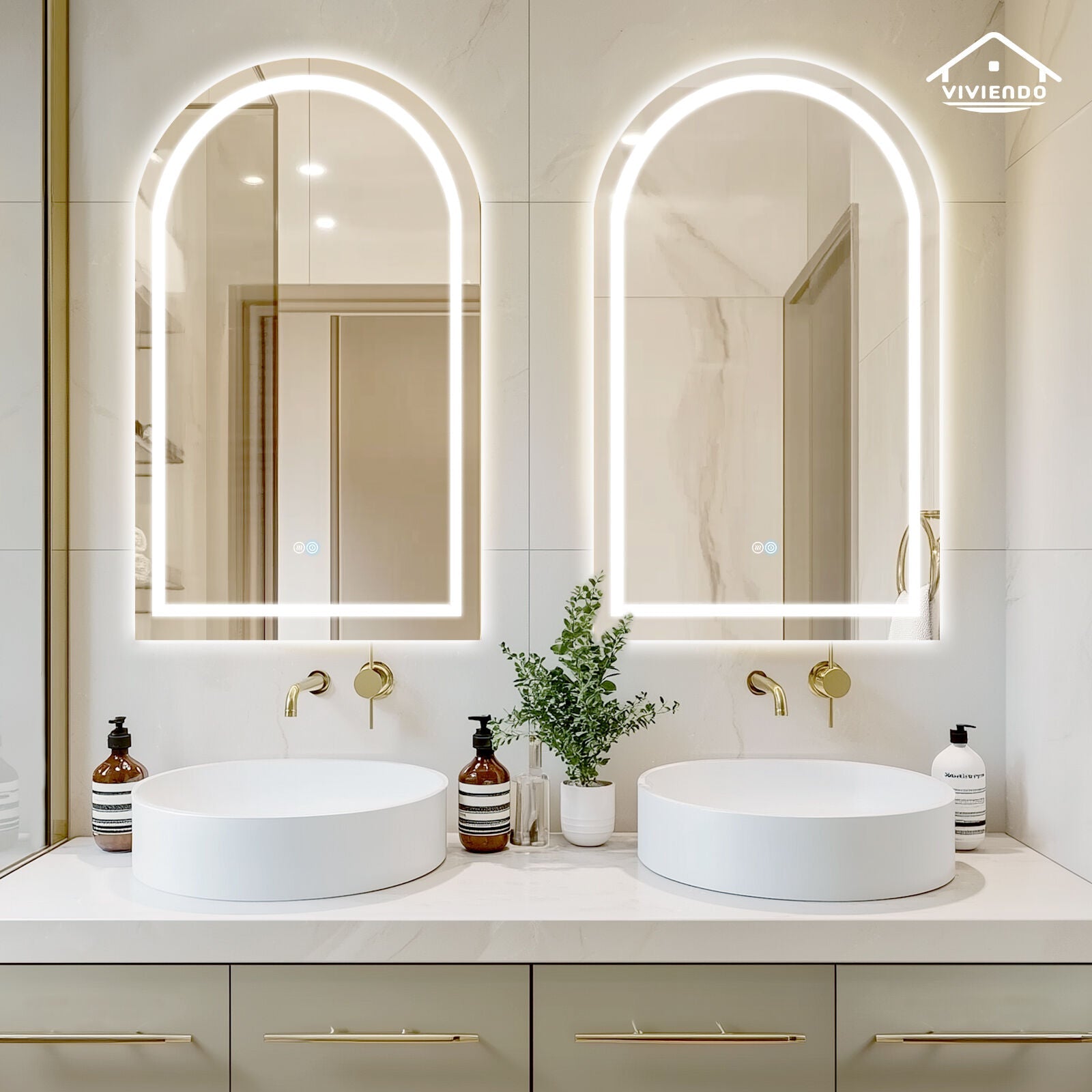 Arch Bathroom Wall Mirror Anti-Fog Vanity Makeup LED Mirrors 50x90cm