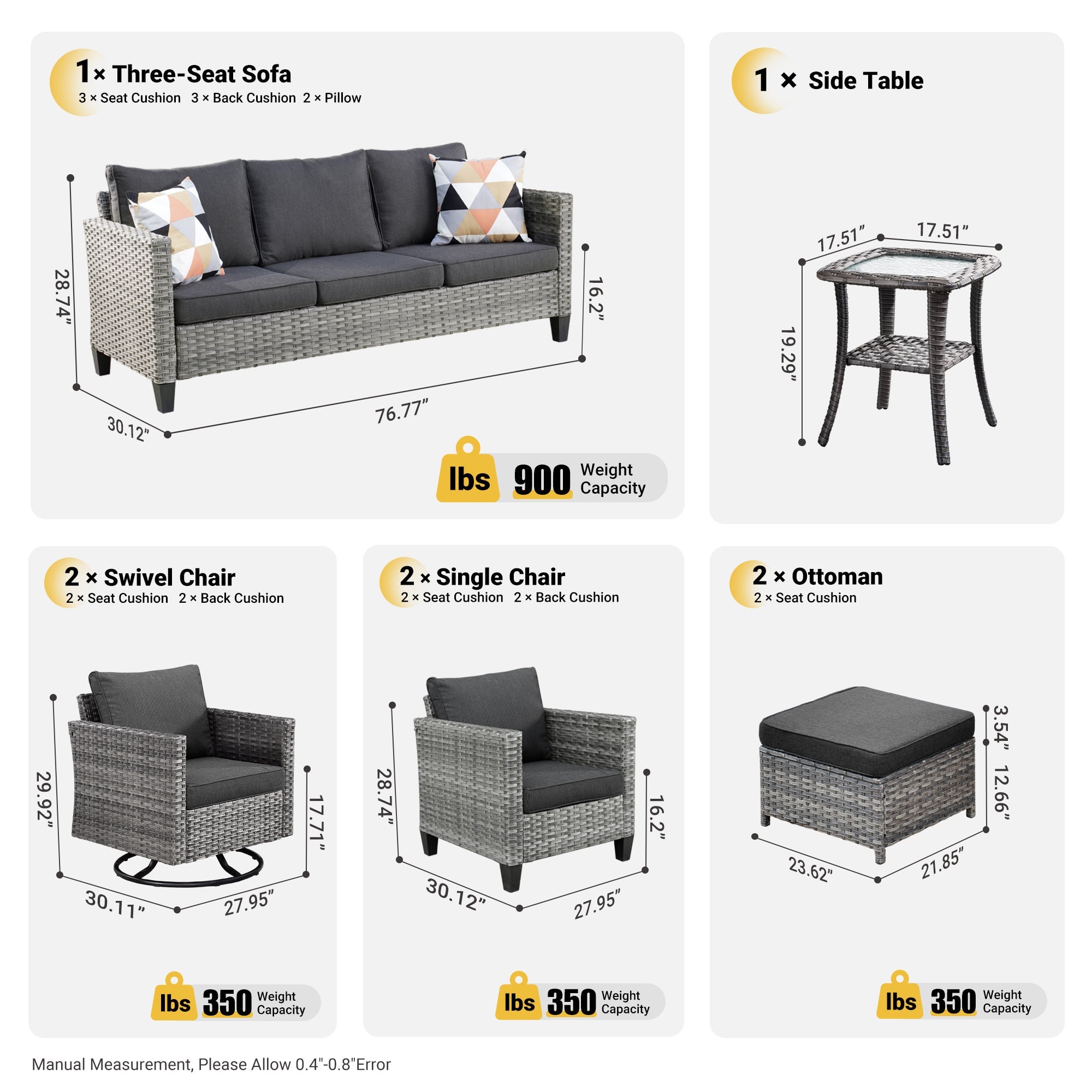 Patio Conversation Set 8-Piece with Swivel Rocking Chairs and Table