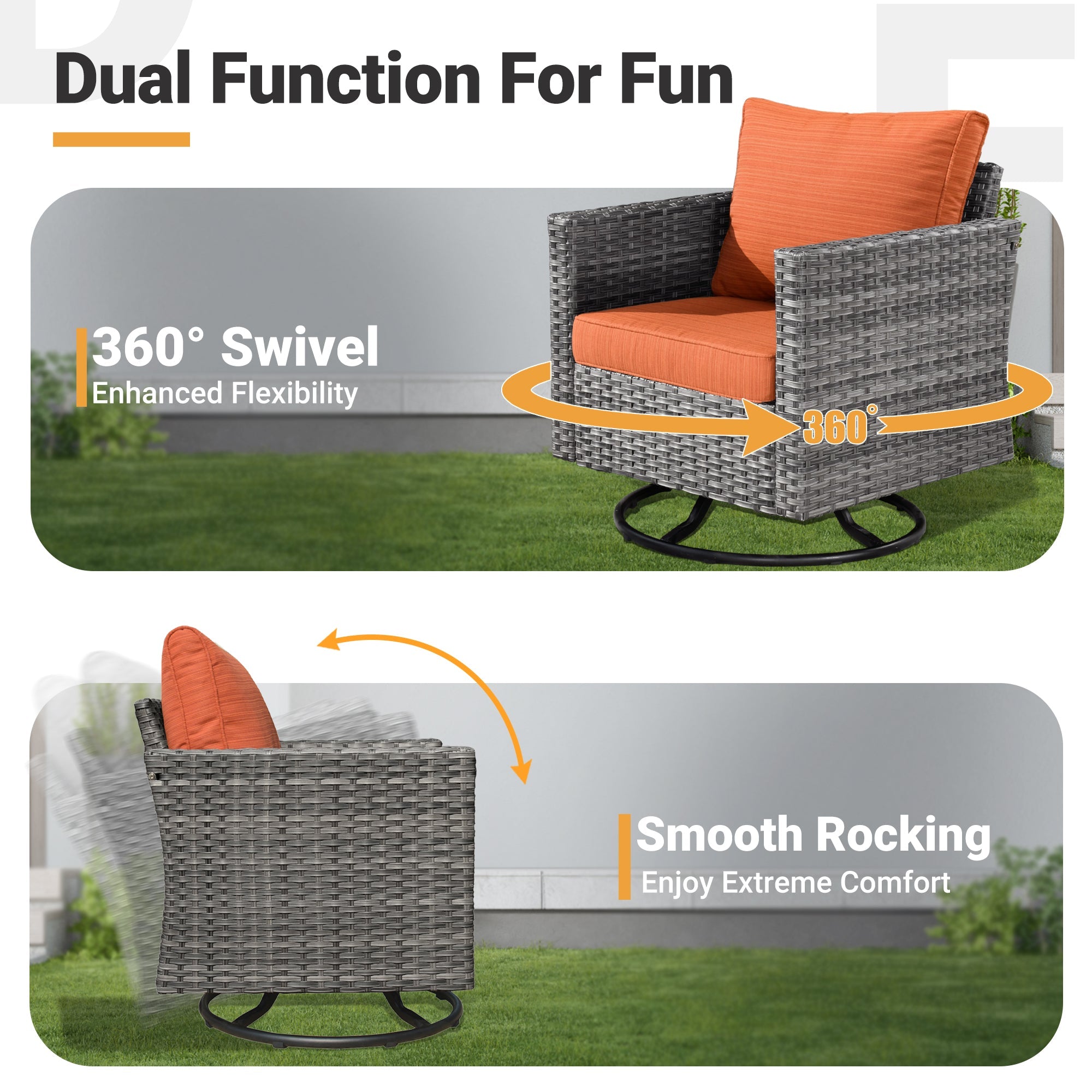 Patio Conversation Set 8-Piece with Swivel Rocking Chairs and Table