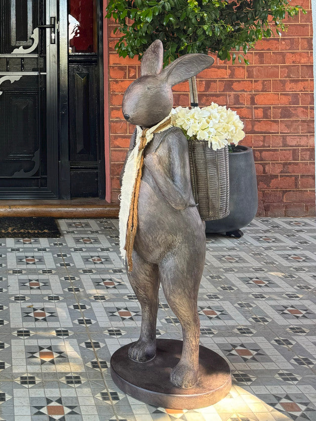 Jack Rabbit Figurine w/scarf & basket - Large Jack Rabbit