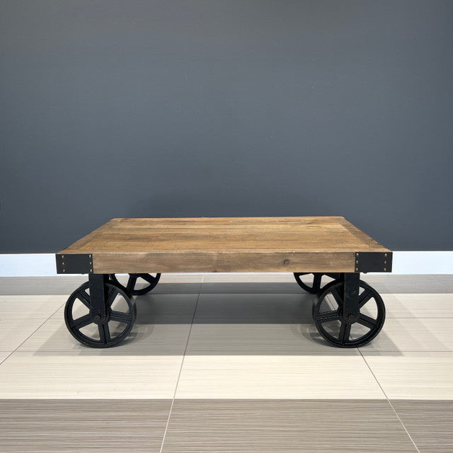 Hagrid Coffee Table with 4 wheels - Made from recycled materials including metal, wood and hardware