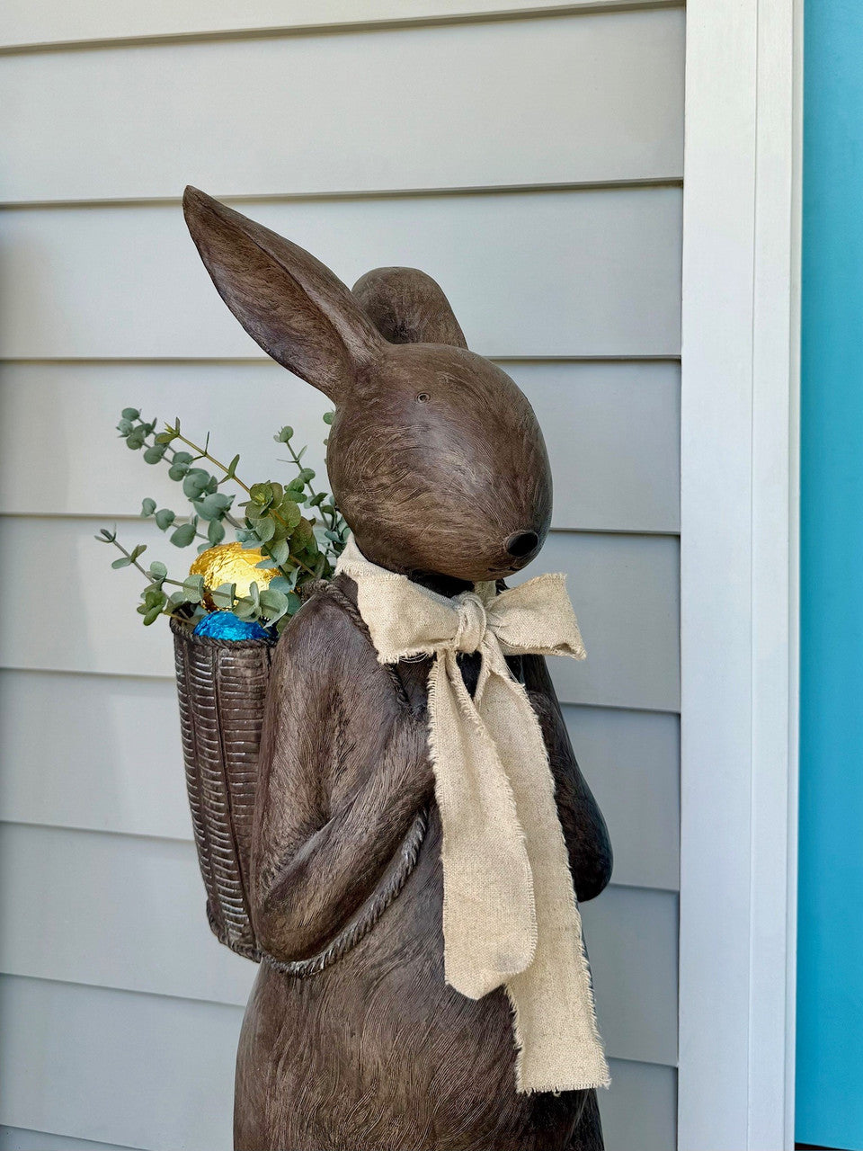 Jack Rabbit Figurine w/scarf & basket - Large Jack Rabbit
