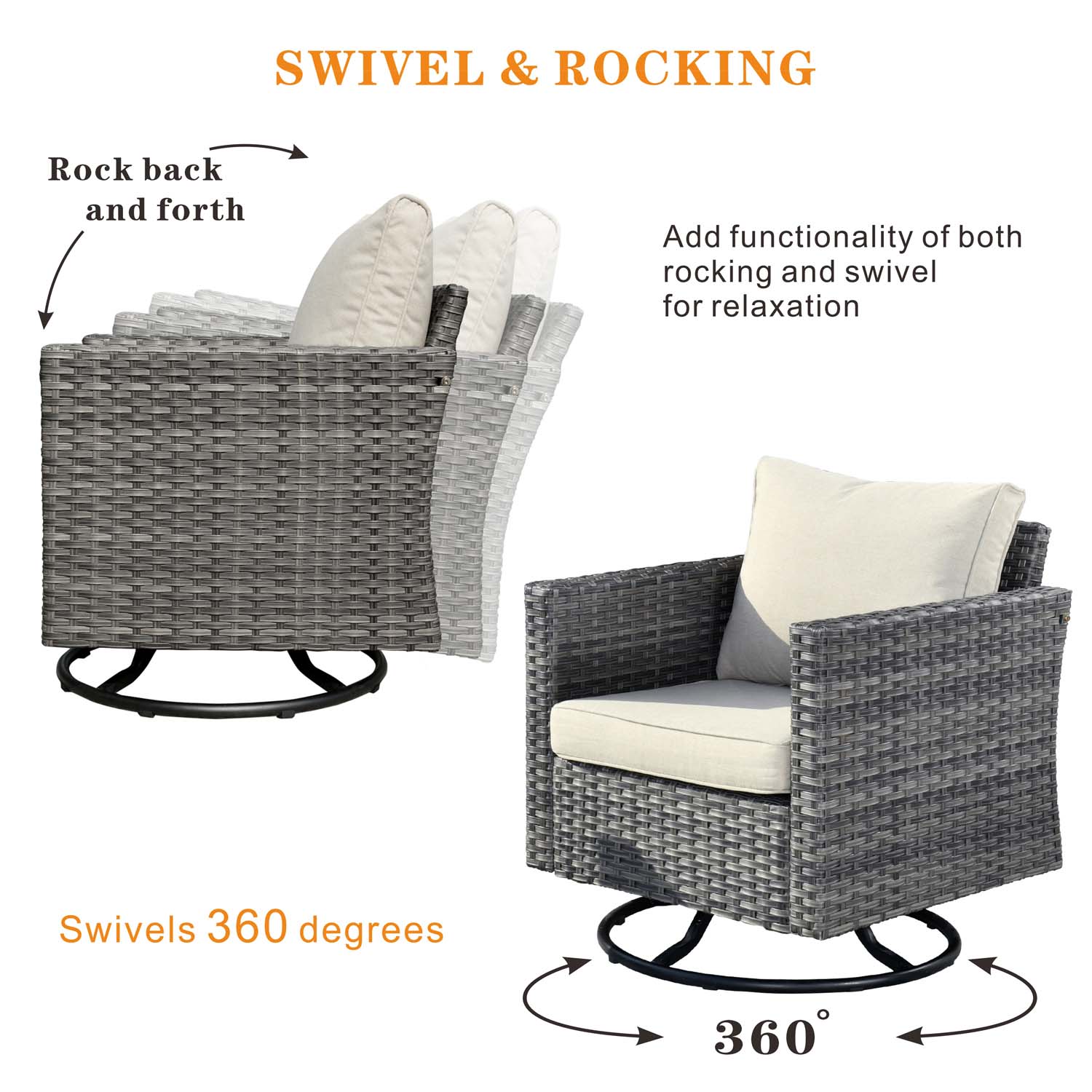 Patio Vultros 6-Piece Set With Swivel Chair Lover seat and 30'' Propane Fire Pit Table