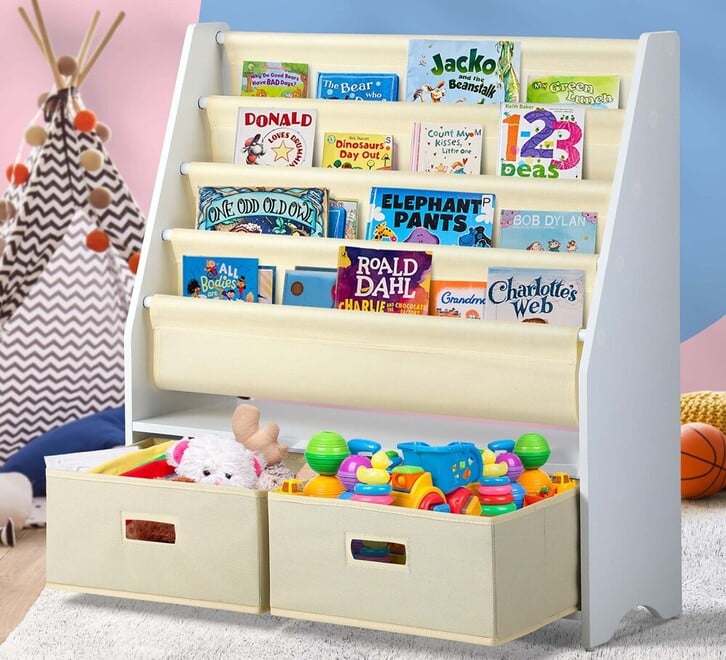 Auvitalliving Kids 2 Drawer Display Bookshelf