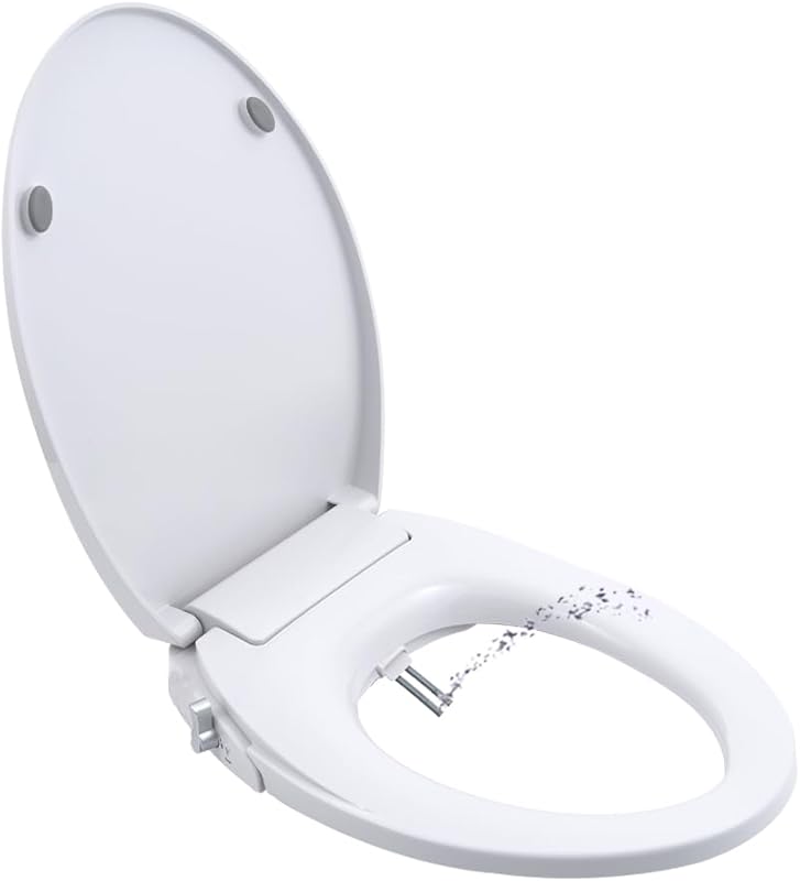 Non Electric Bidet Seat Toilet Seat with Self Cleaning Dual Nozzles Separated Rear & Feminine Cleaning Natural Water Spray, Soft Closed Toilet Seat, Easy DIY Installation (O Shape)