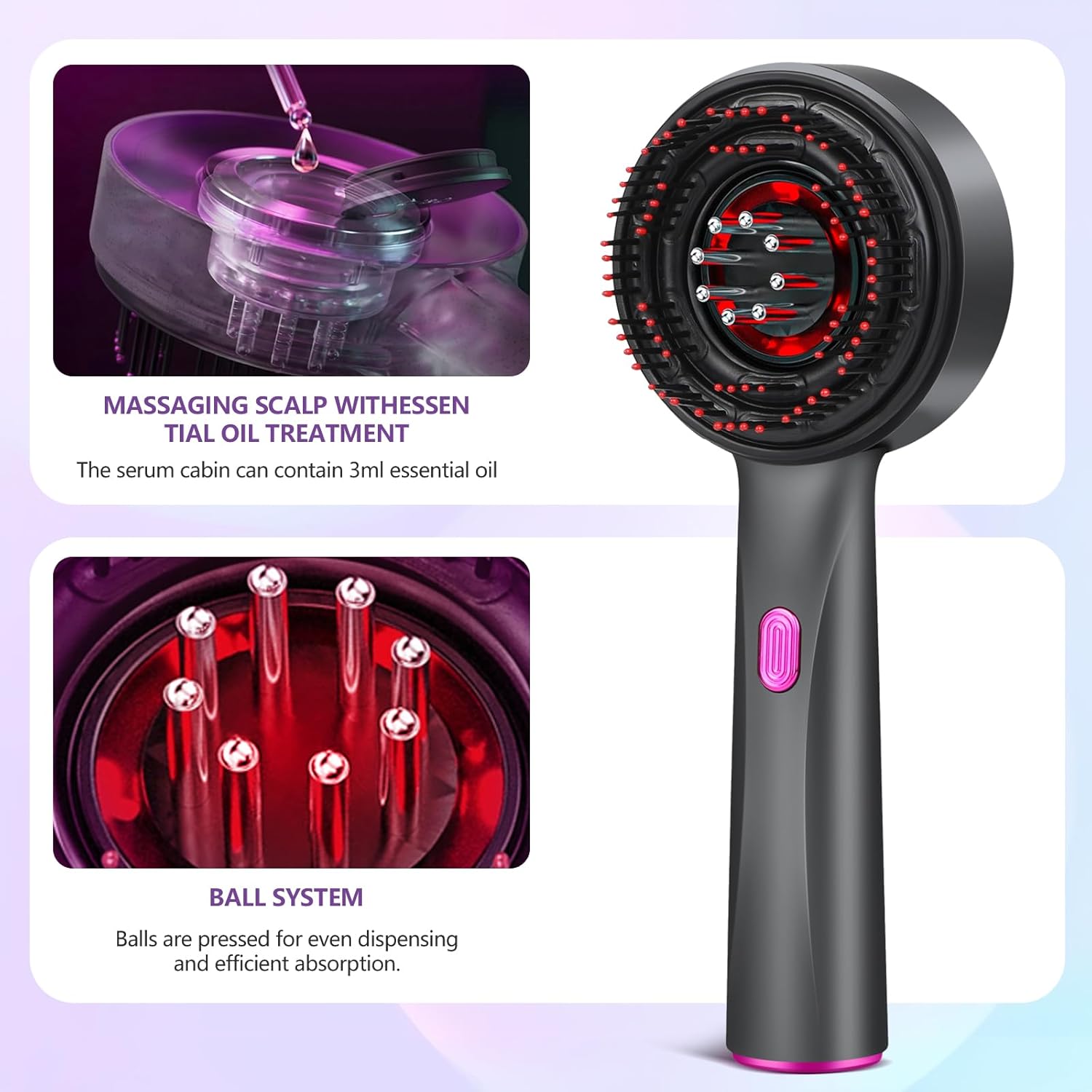 3 in 1 Hair Oil Applicator,Head Massager Scalp, Hair Oil Applicator Scalp Massager, Electric Scalp Massager Brush, ipx7 Waterproof Scalp Oil Applicator, Dark Gray