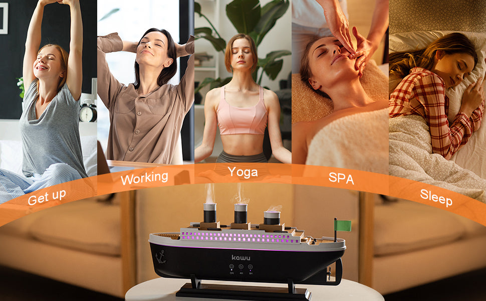KAWU Steamship Shaped Humidifiers for Bedroom 250ml Ultrasonic Essential Oil Diffuser for Room Home Office, Jellyfish-shaped Fog, 7 Lighting Modes, Remote Control, Auto Shut-Off, 4\/8H Timer 28dB Quiet