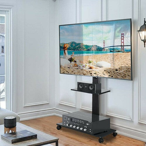 Rolling Trolley TV Floor Stand Portable Television w /Swivel VESA Bracket 32-70"