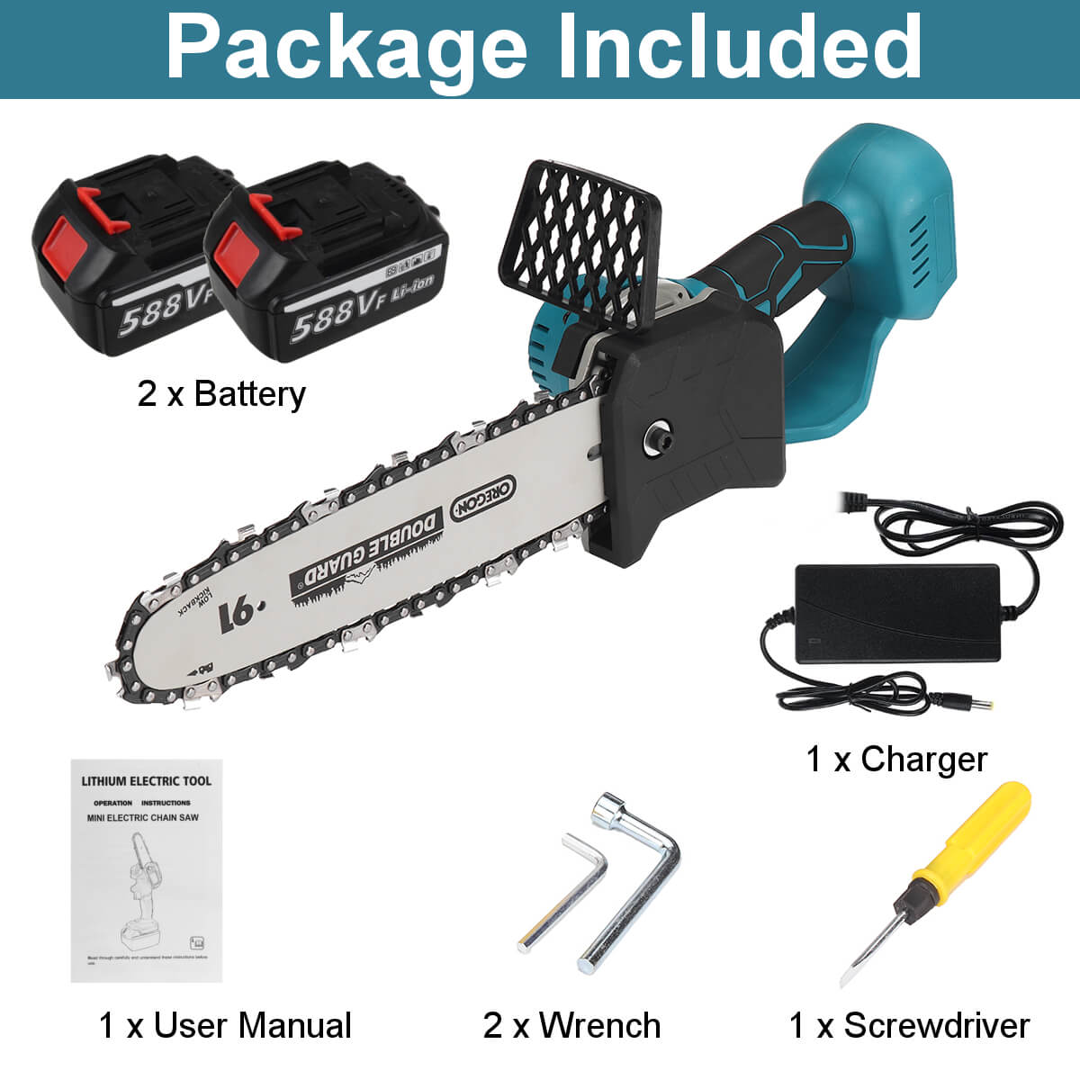 8" & 10" Electric Cordless Chainsaw with 2x Batteries