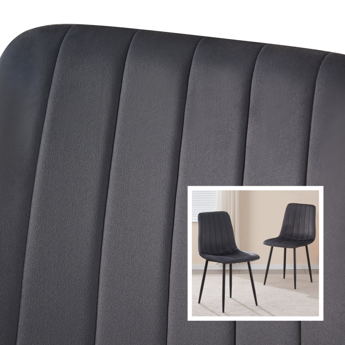 Dining Chairs Set of 2 Upholstered PU/Velvet Faux Leather Black Metal Legs for Kitchen