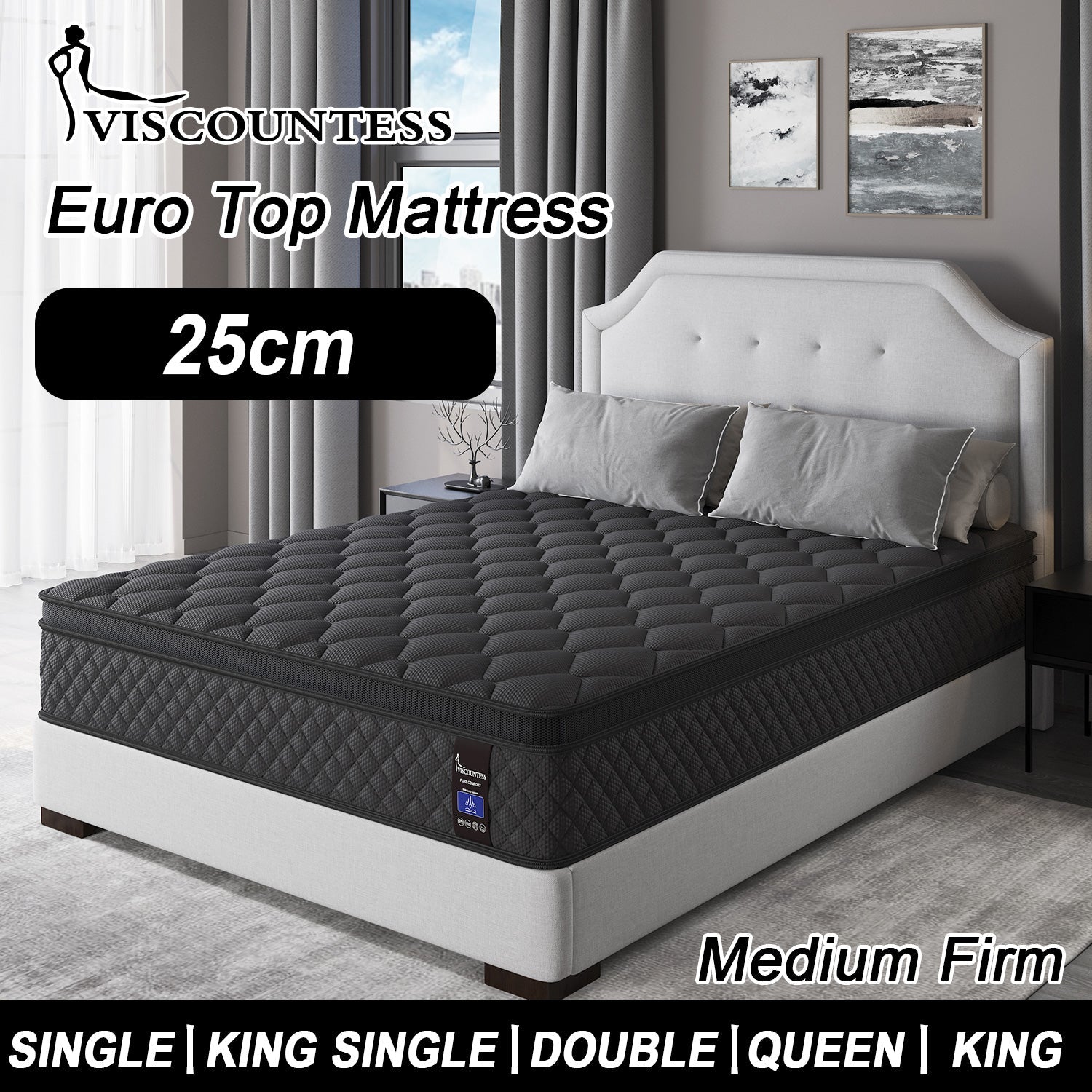 Viscountess 25cm Queen Double King Single Bed Mattress Gel Memory Foam Pocket Spring