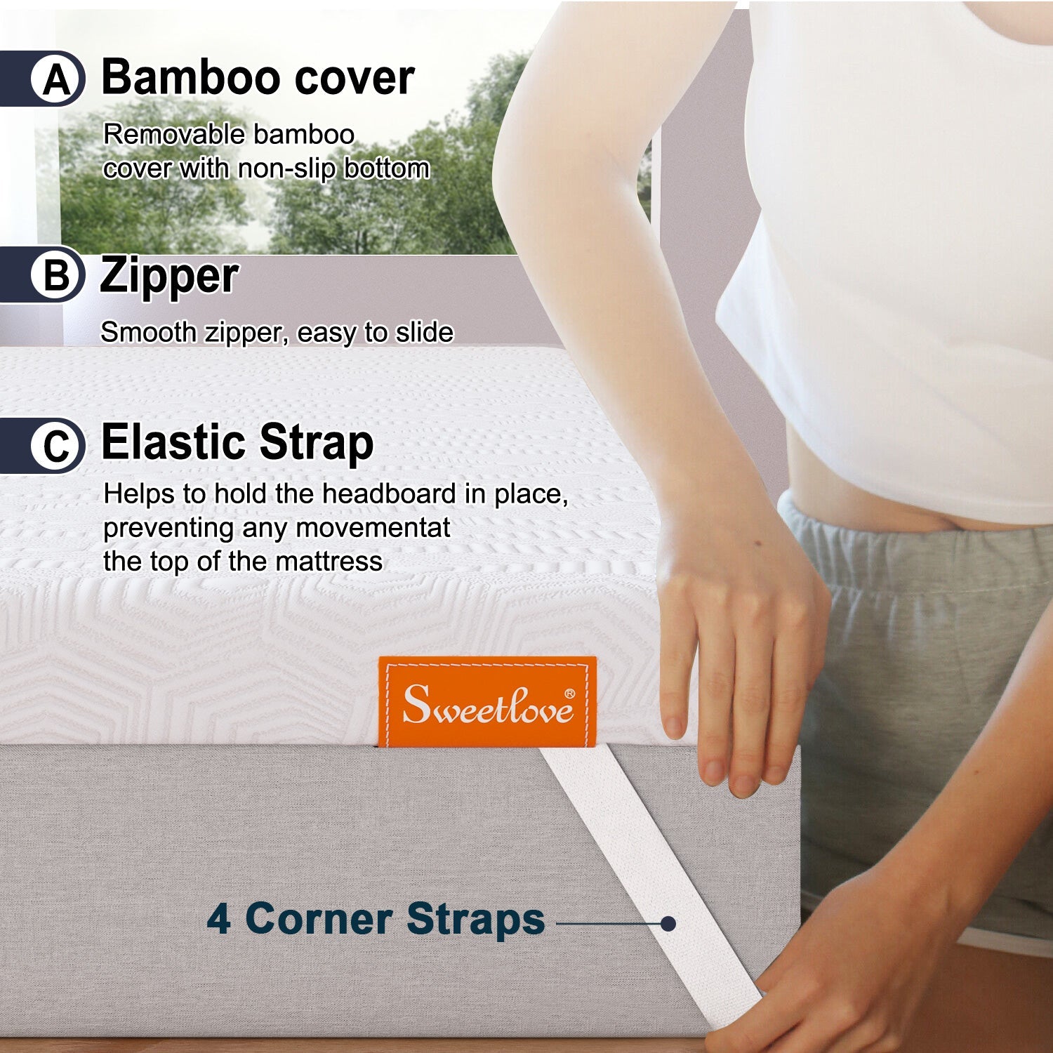 SweetLove Dual-Layer Memory Foam Topper Cool Gel Ventilated Mattress Bed Bamboo Underlay 5CM