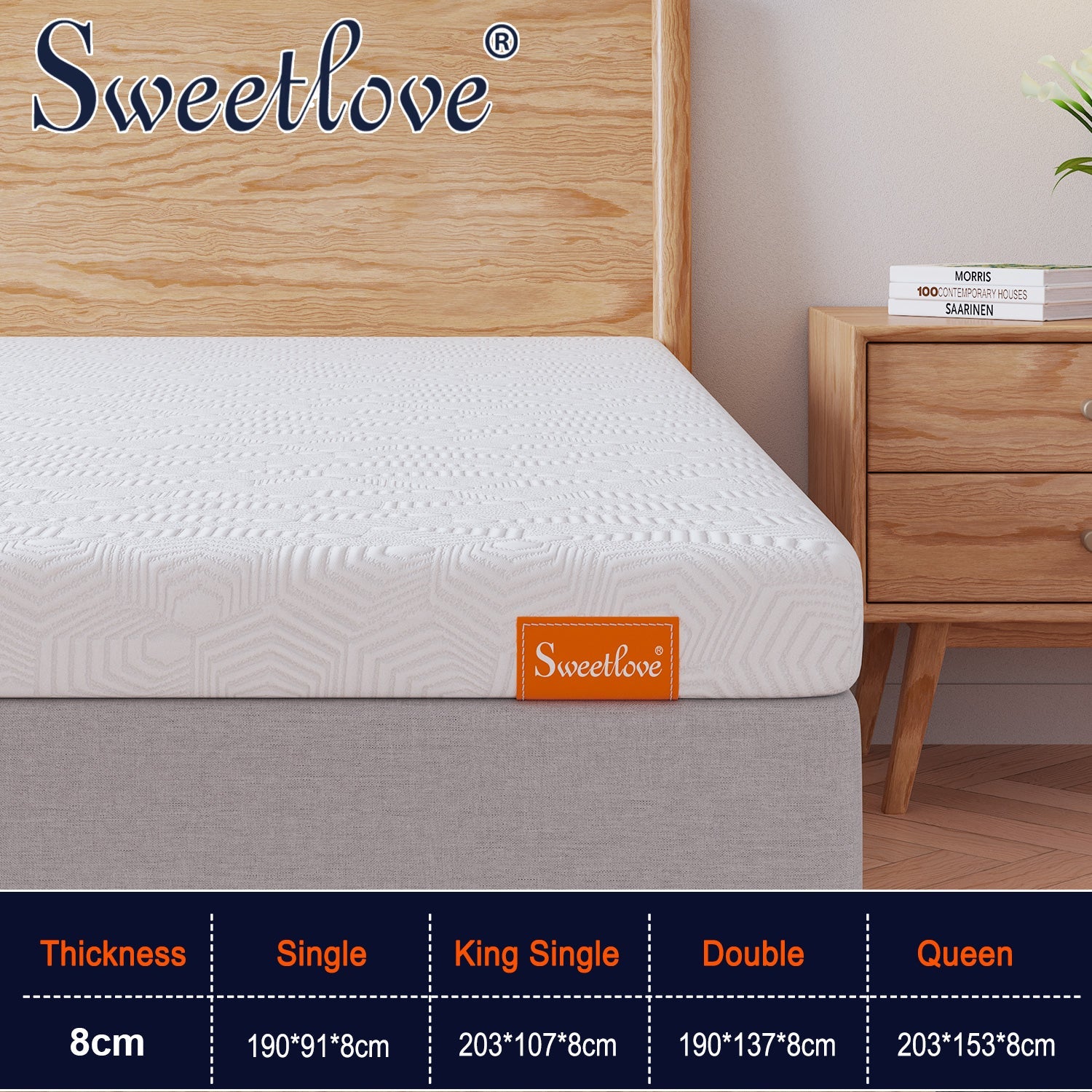 SweetLove Memory Foam Mattress Topper Bamboo Cover Underlay Mat Queen Single Double Gel 8cm