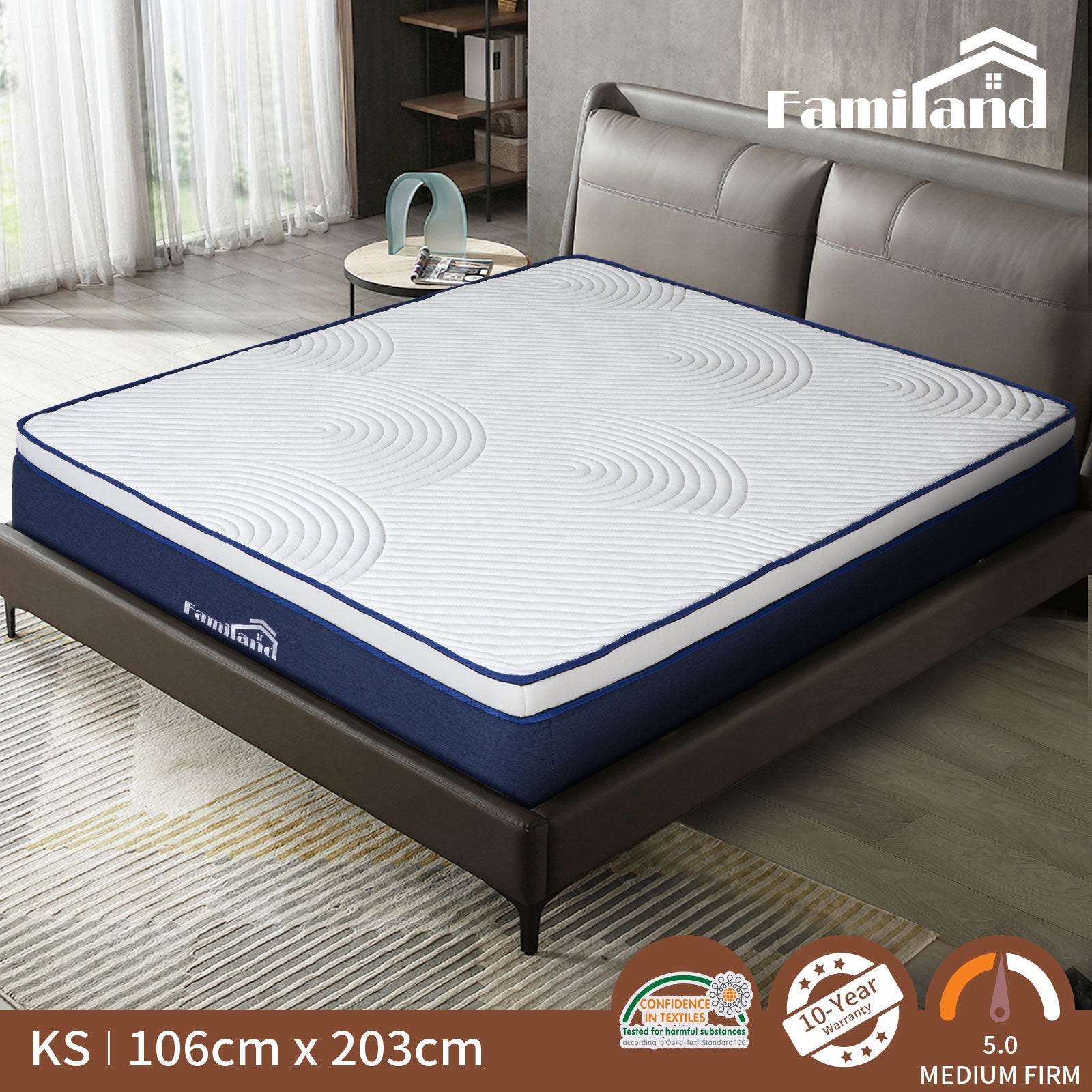 Familand Queen Double King Single Mattress Pocket Spring Memory Foam 35cm Blue