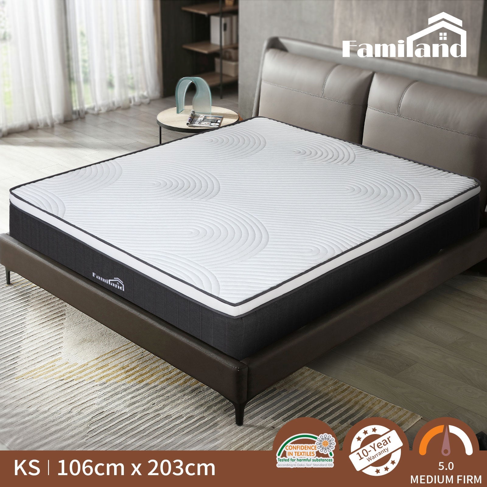 Familand Queen Double King Single Mattress Pocket Spring Memory Foam 35cm Grey