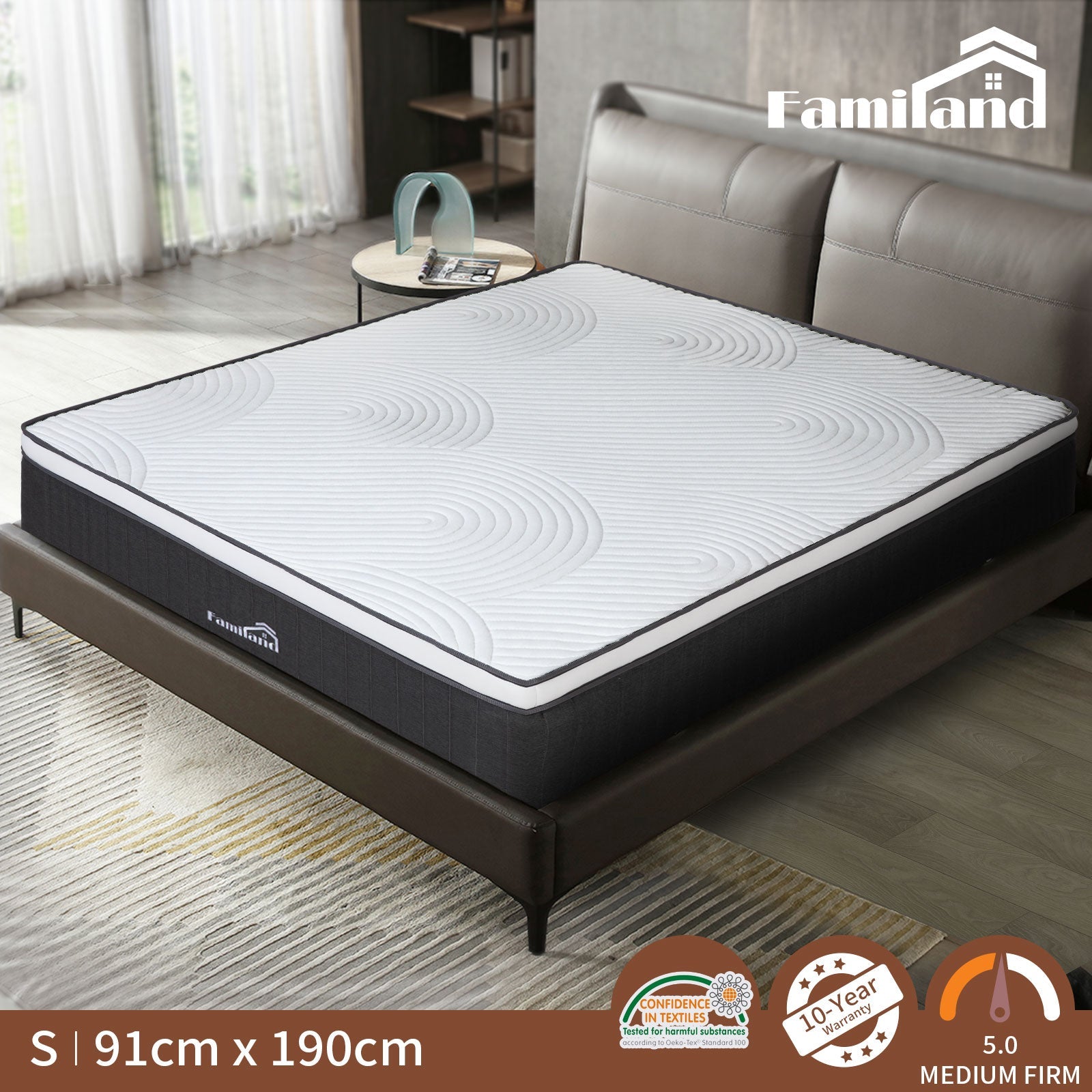 Familand Queen Double King Single Mattress Pocket Spring Memory Foam 35cm Grey