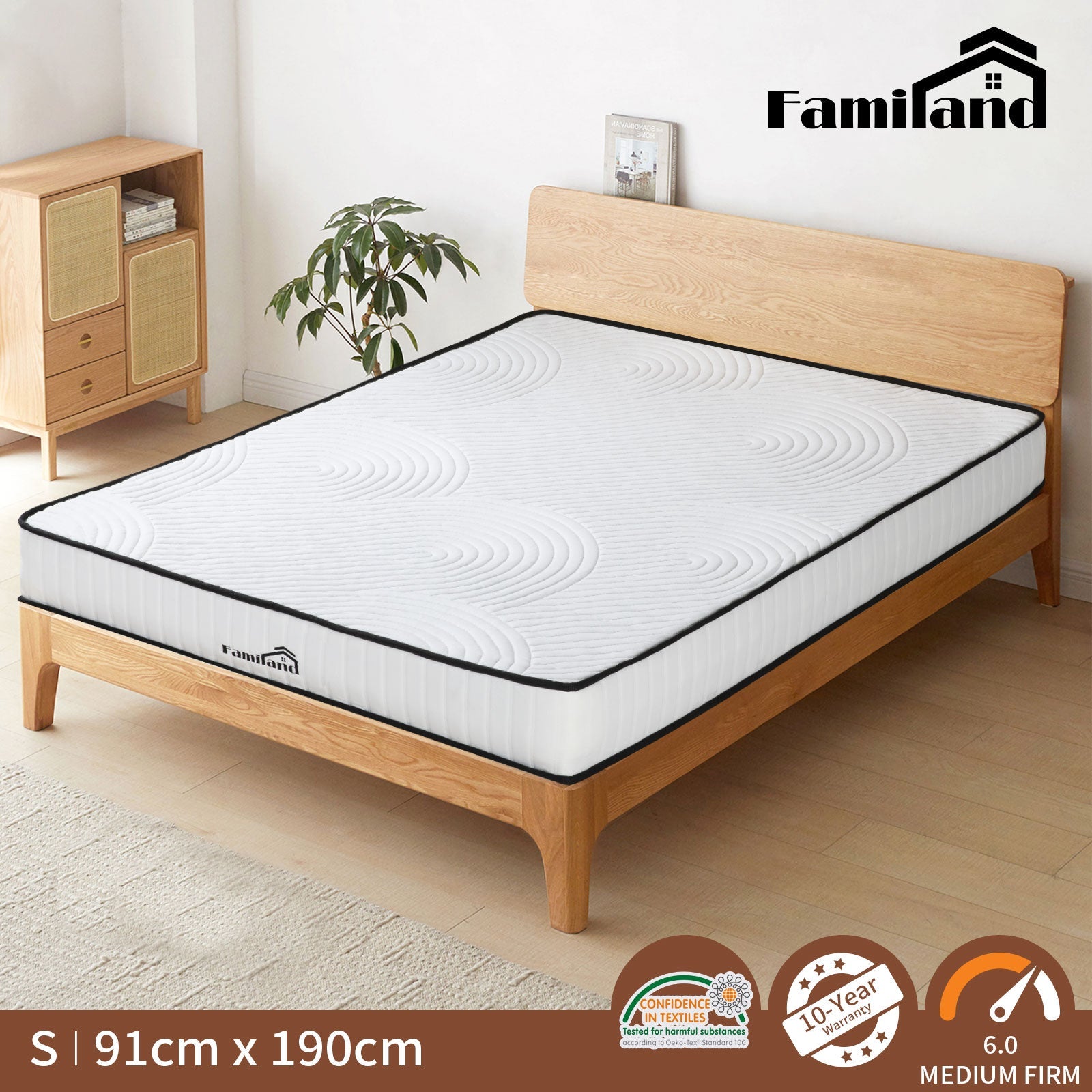 Familand Queen Double King Single Mattress Pocket Spring Memory Foam 22cm White