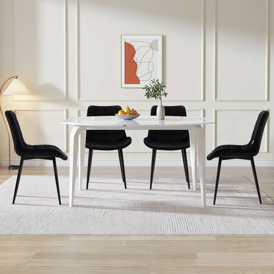 Familand Dining Chairs Set Of 4 Velvet Padded Seat Kitchen Living Room Chair Black