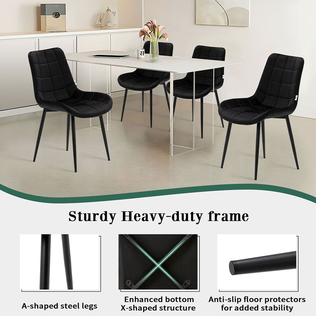 Familand Dining Chairs Set Of 4 Velvet Padded Seat Kitchen Living Room Chair Black