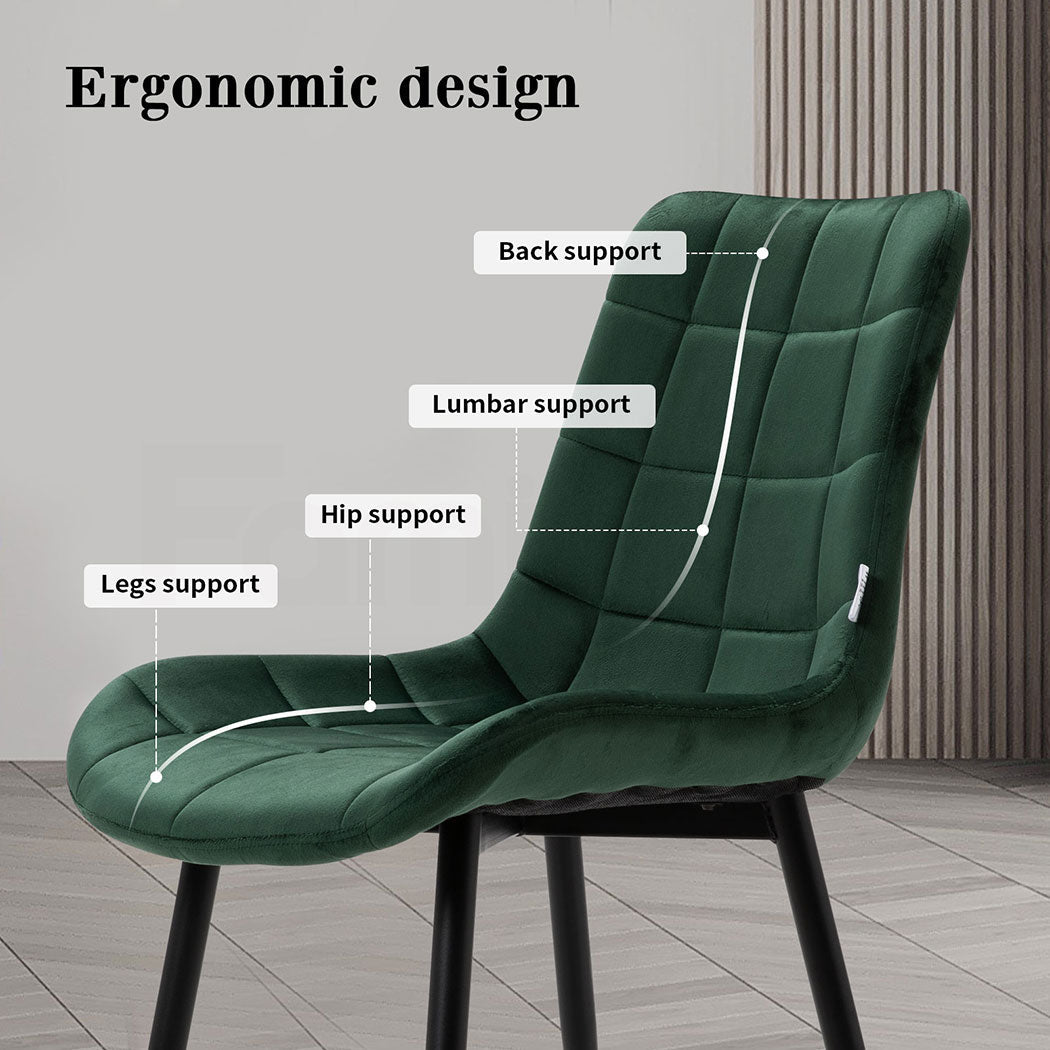 Familand 4x Dining Chairs Velvet Padded Seat Kitchen Living Room Chair Green