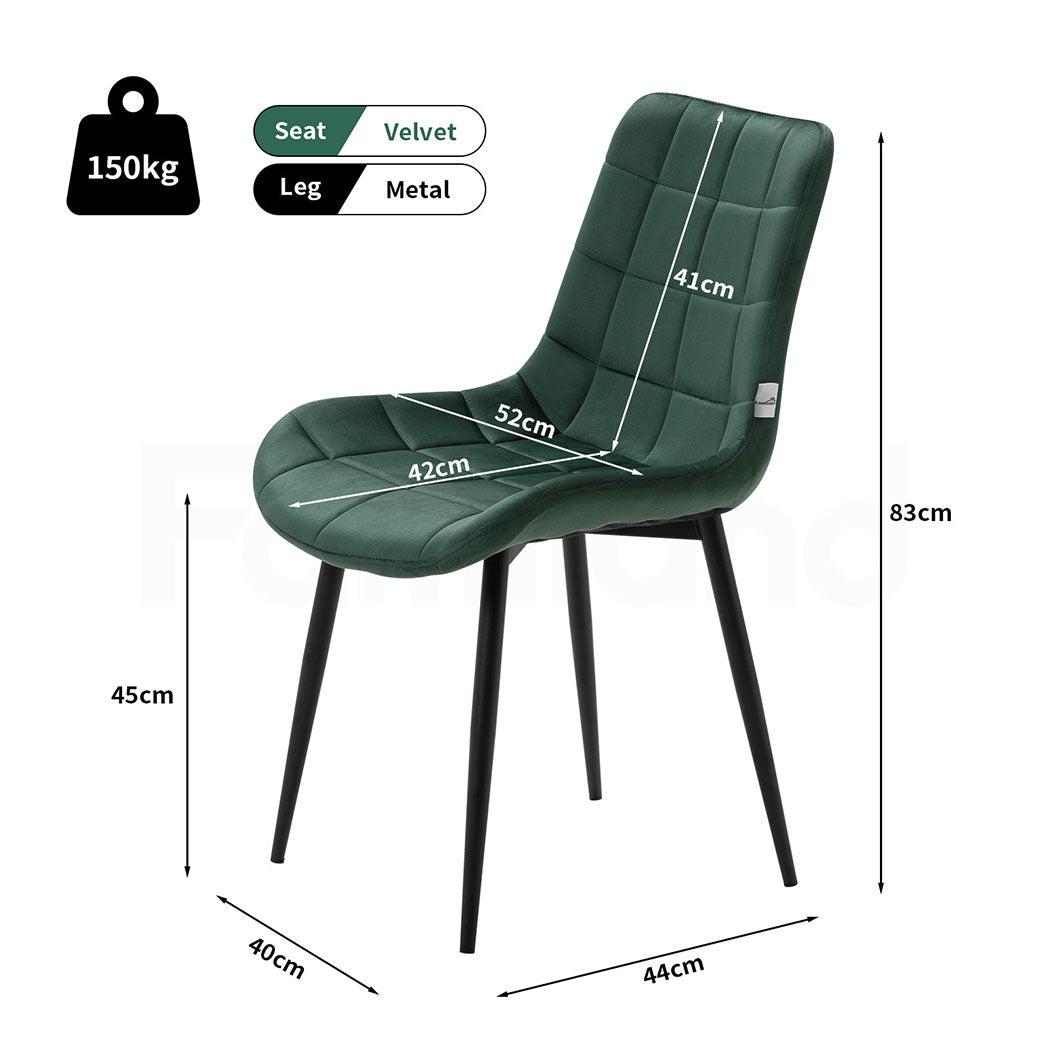 Familand 4x Dining Chairs Velvet Padded Seat Kitchen Living Room Chair Green