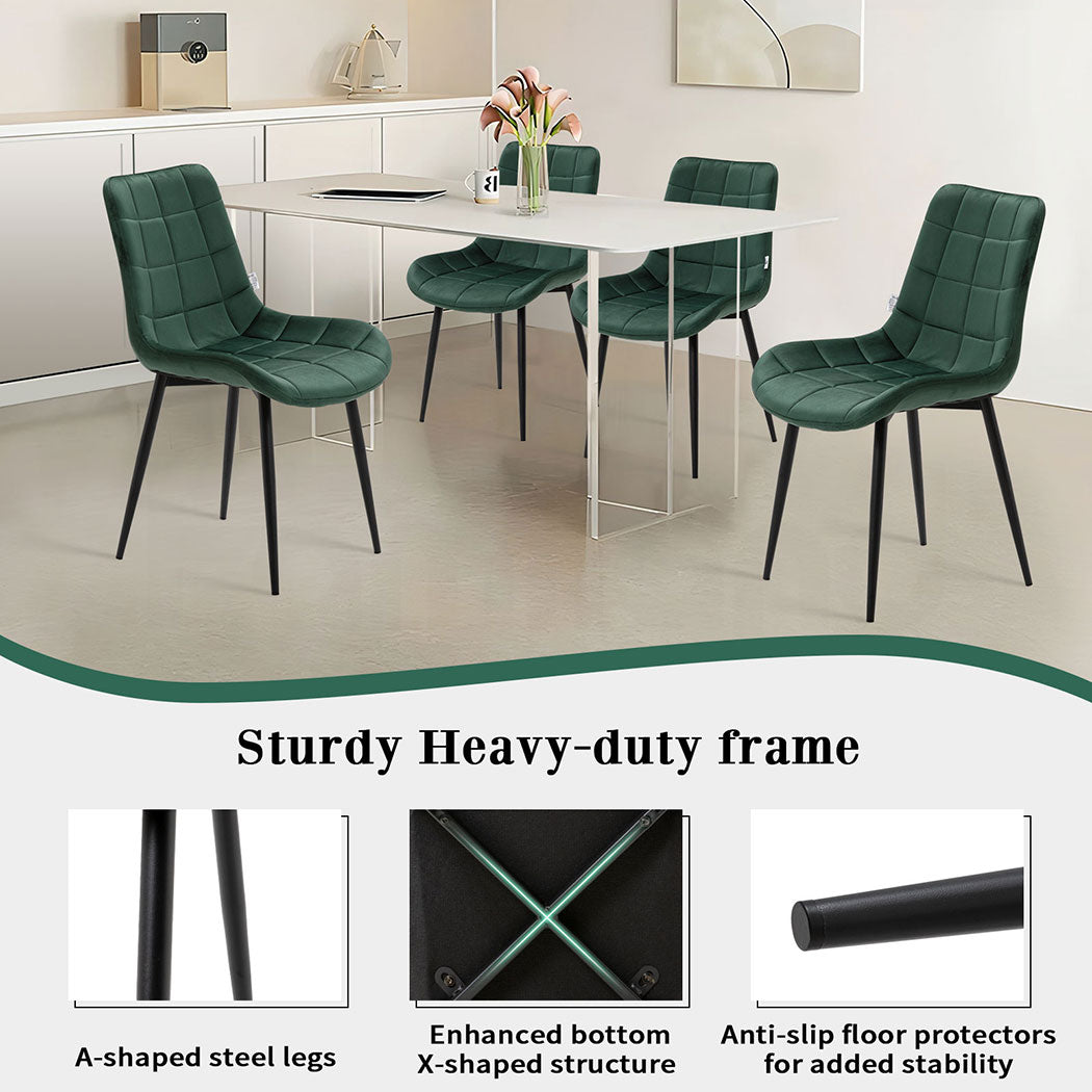 Familand 4x Dining Chairs Velvet Padded Seat Kitchen Living Room Chair Green