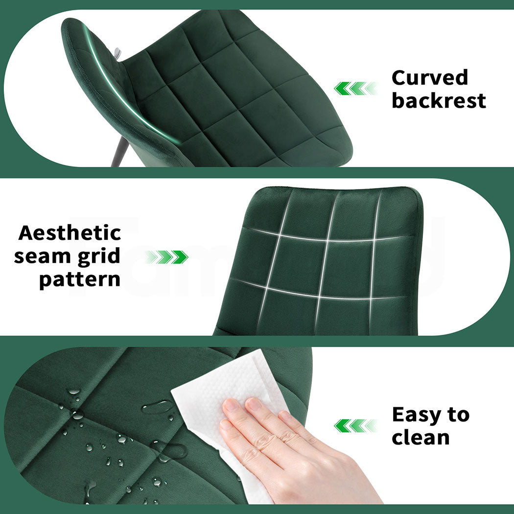 Familand 4x Dining Chairs Velvet Padded Seat Kitchen Living Room Chair Green