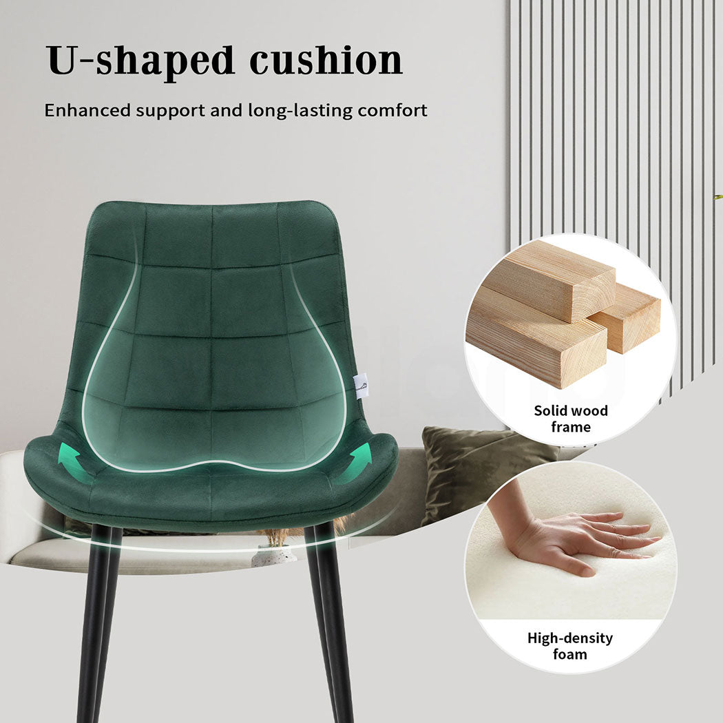Familand 4x Dining Chairs Velvet Padded Seat Kitchen Living Room Chair Green
