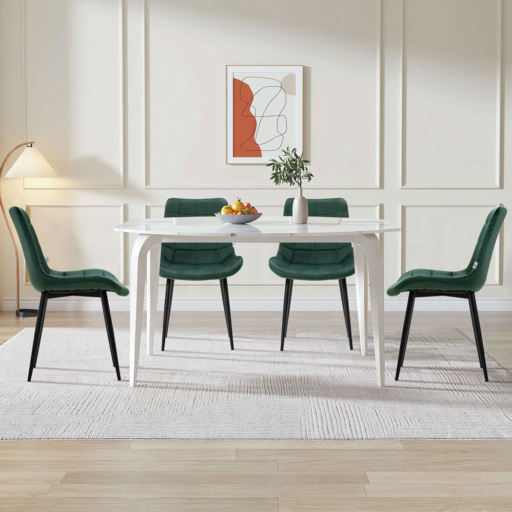 Familand 4x Dining Chairs Velvet Padded Seat Kitchen Living Room Chair Green