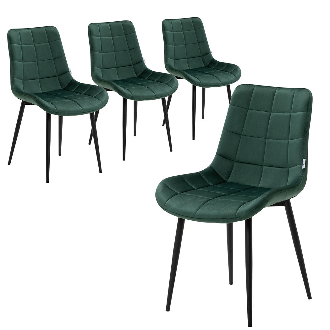 Familand 4x Dining Chairs Velvet Padded Seat Kitchen Living Room Chair Green