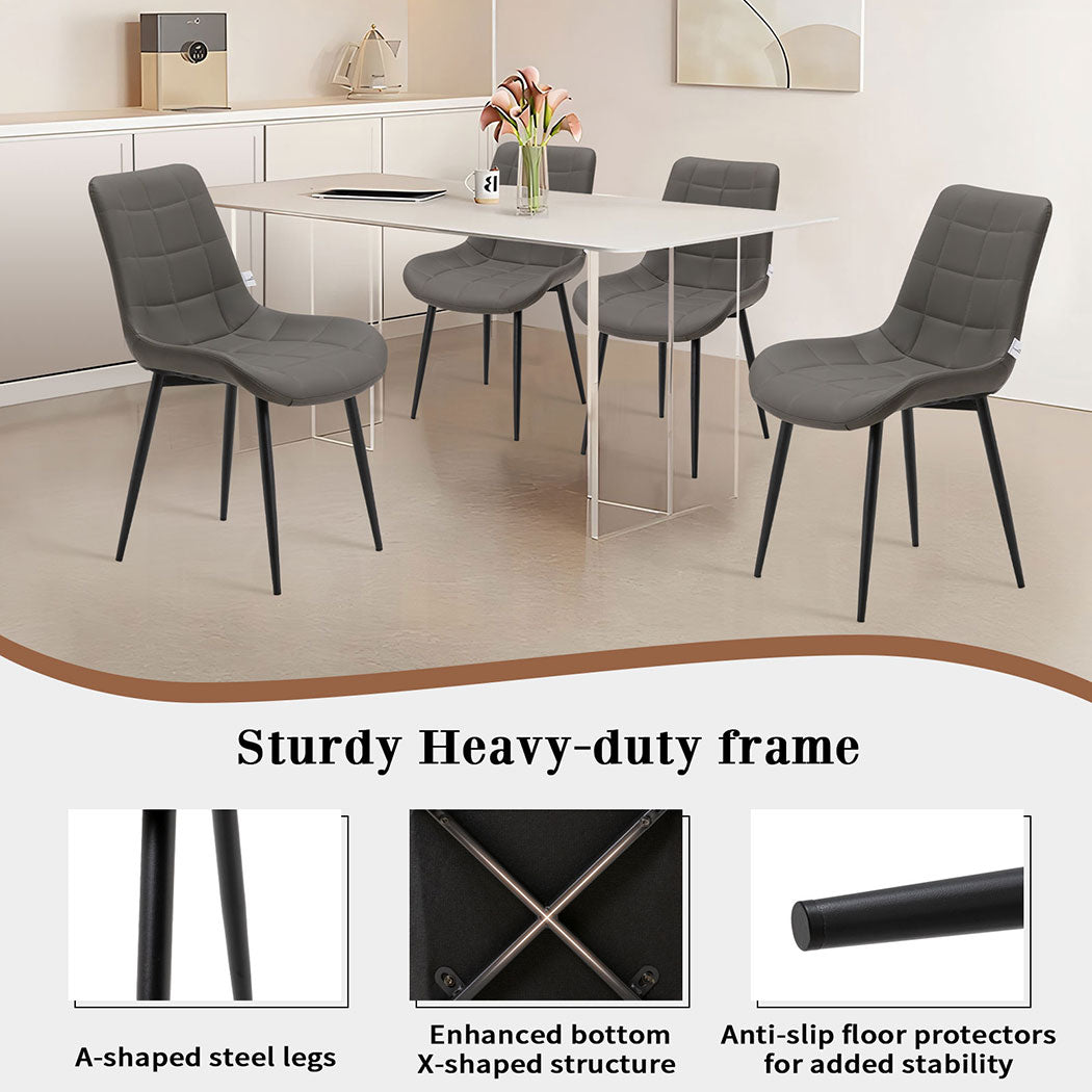 Familand 4x Dining Chairs Faux Leather Padded Seat Kitchen Living Room Chair Grey
