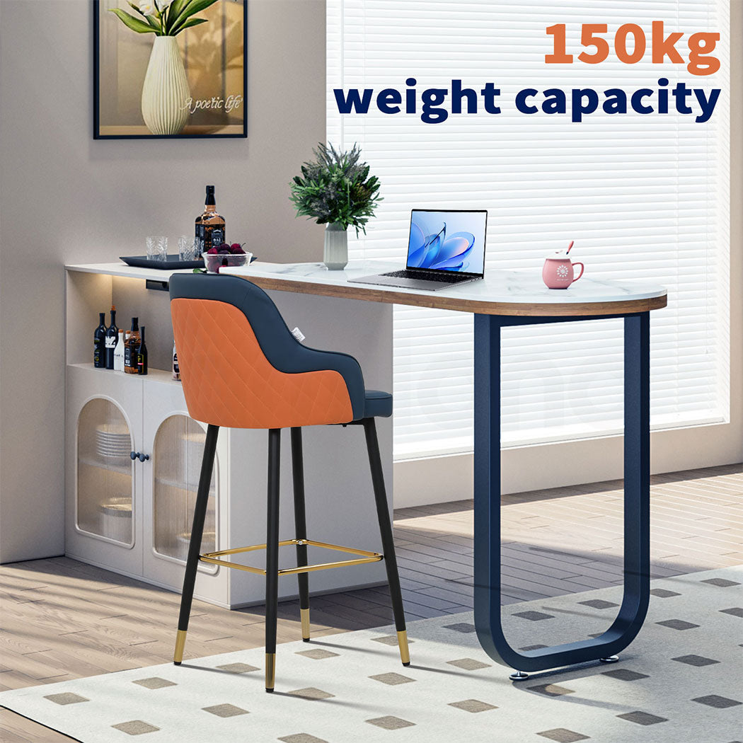 Familand Bar Stools x2 Leather Barstools Dining Kitchen Stool Chairs Metal