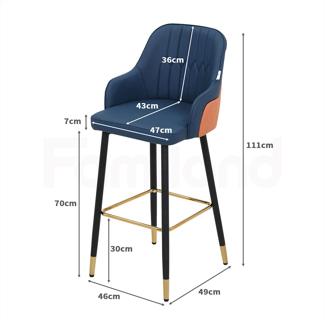Familand Bar Stools x2 Leather Barstools Dining Kitchen Stool Chairs Metal