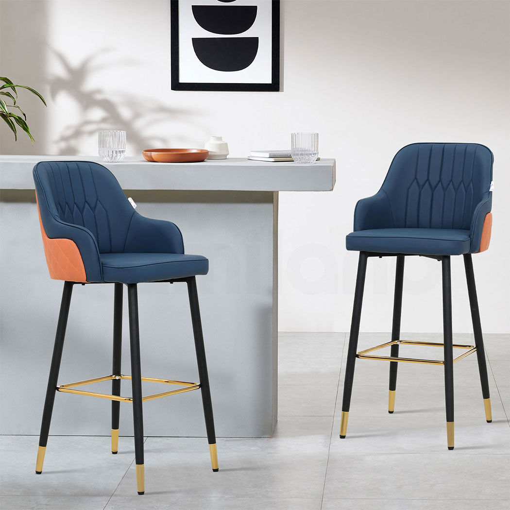 Familand Bar Stools x2 Leather Barstools Dining Kitchen Stool Chairs Metal