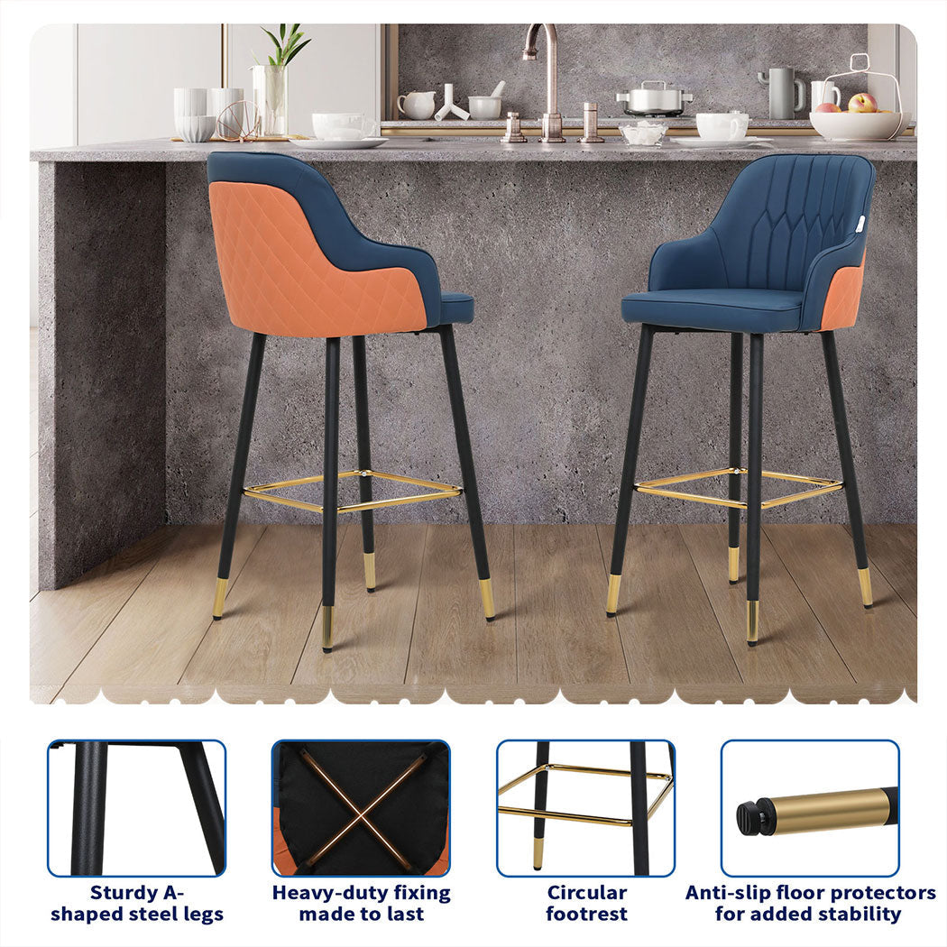 Familand Bar Stools x2 Leather Barstools Dining Kitchen Stool Chairs Metal
