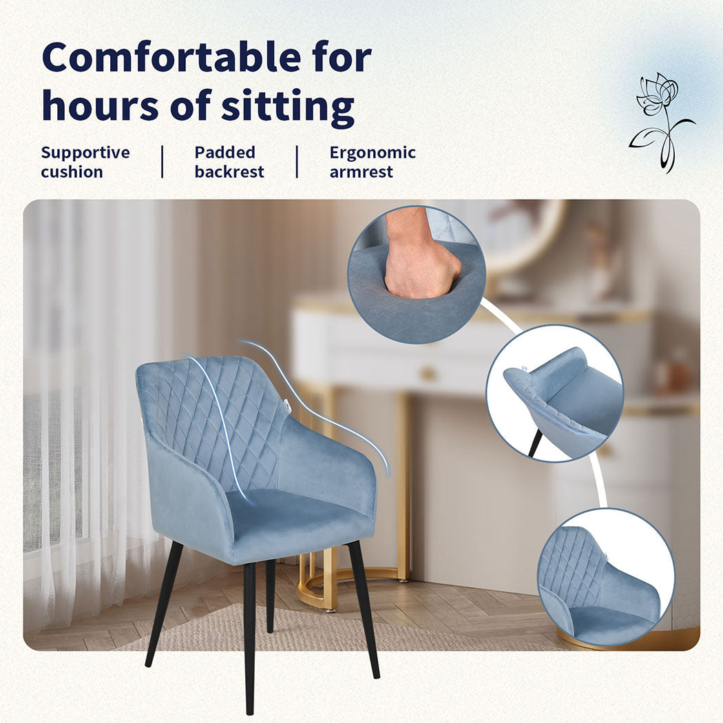 Familand 2x Armchair Dining Chairs Velvet Padded Seat Living Room Chair Metal