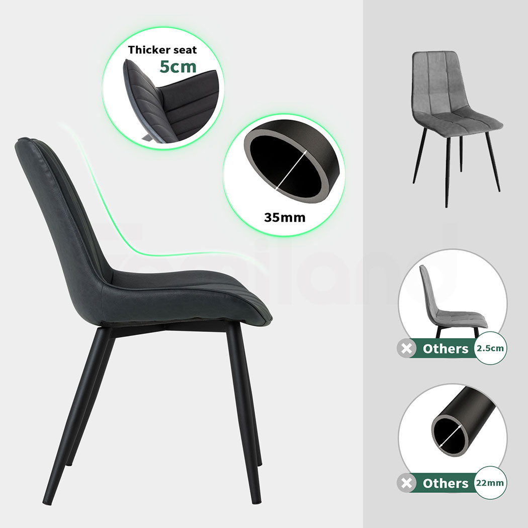 Familand 2x Dining Chairs Faux Leather Upholstered Kitchen Living Room Chair Metal Black