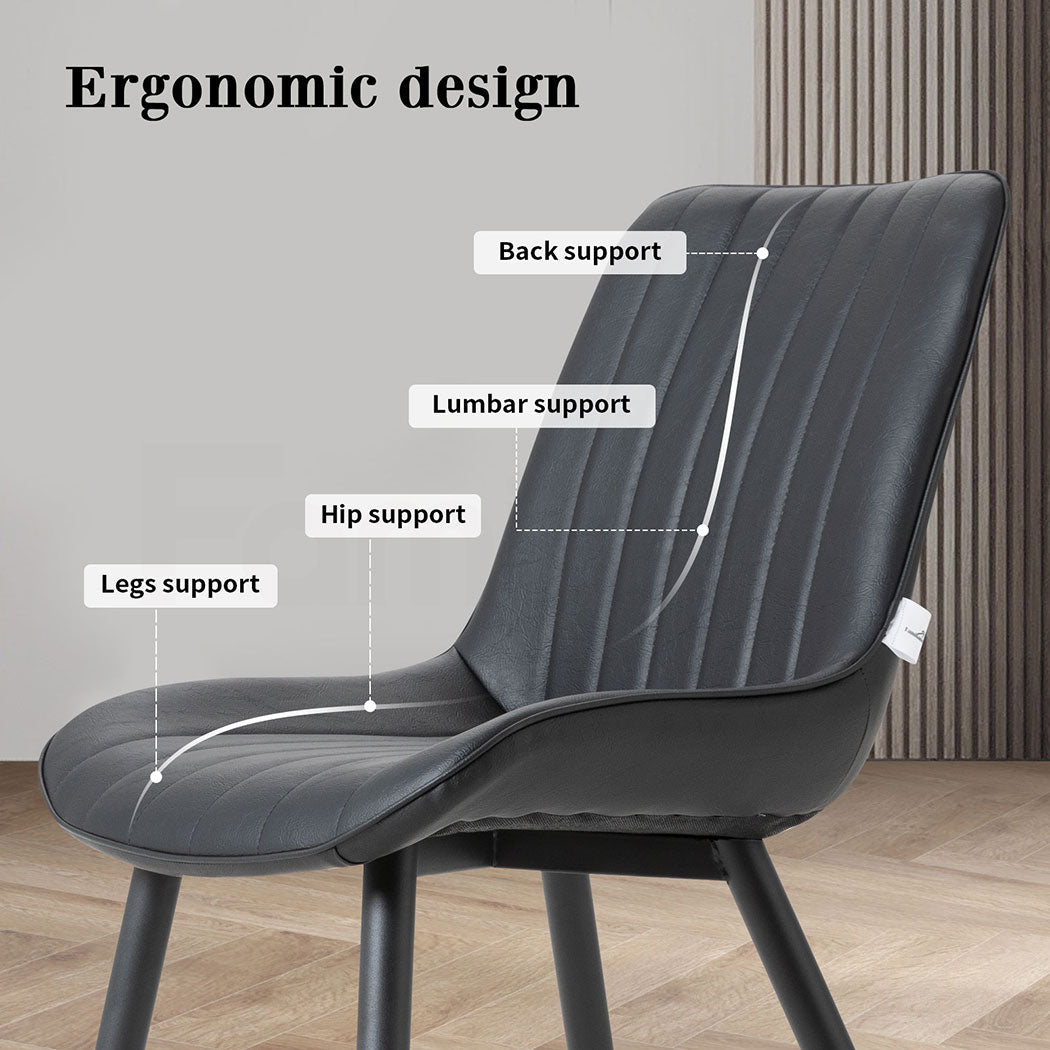 Familand 2x Dining Chairs Faux Leather Upholstered Kitchen Living Room Chair Metal Black