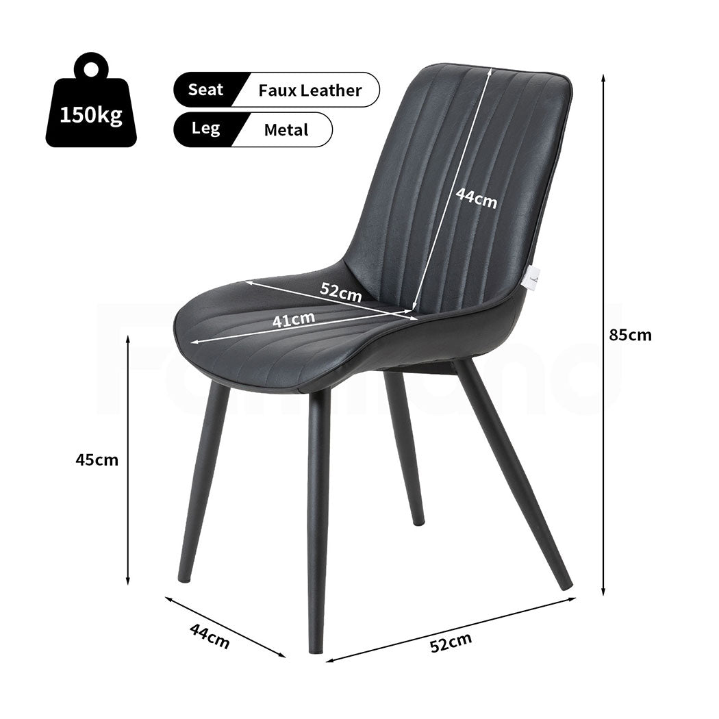 Familand 2x Dining Chairs Faux Leather Upholstered Kitchen Living Room Chair Metal Black
