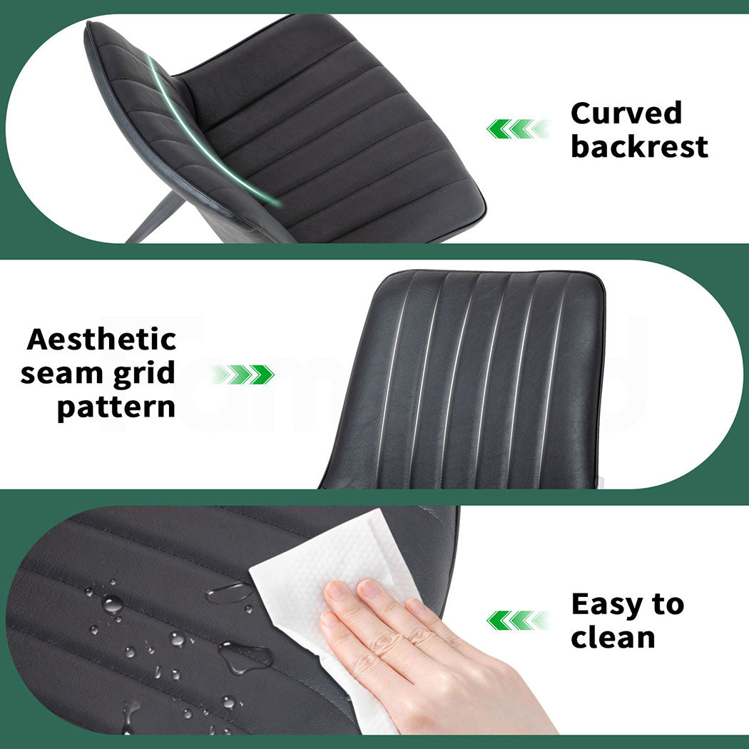 Familand 2x Dining Chairs Faux Leather Upholstered Kitchen Living Room Chair Metal Black