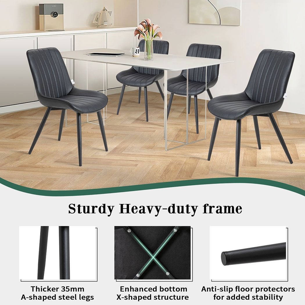 Familand 2x Dining Chairs Faux Leather Upholstered Kitchen Living Room Chair Metal Black