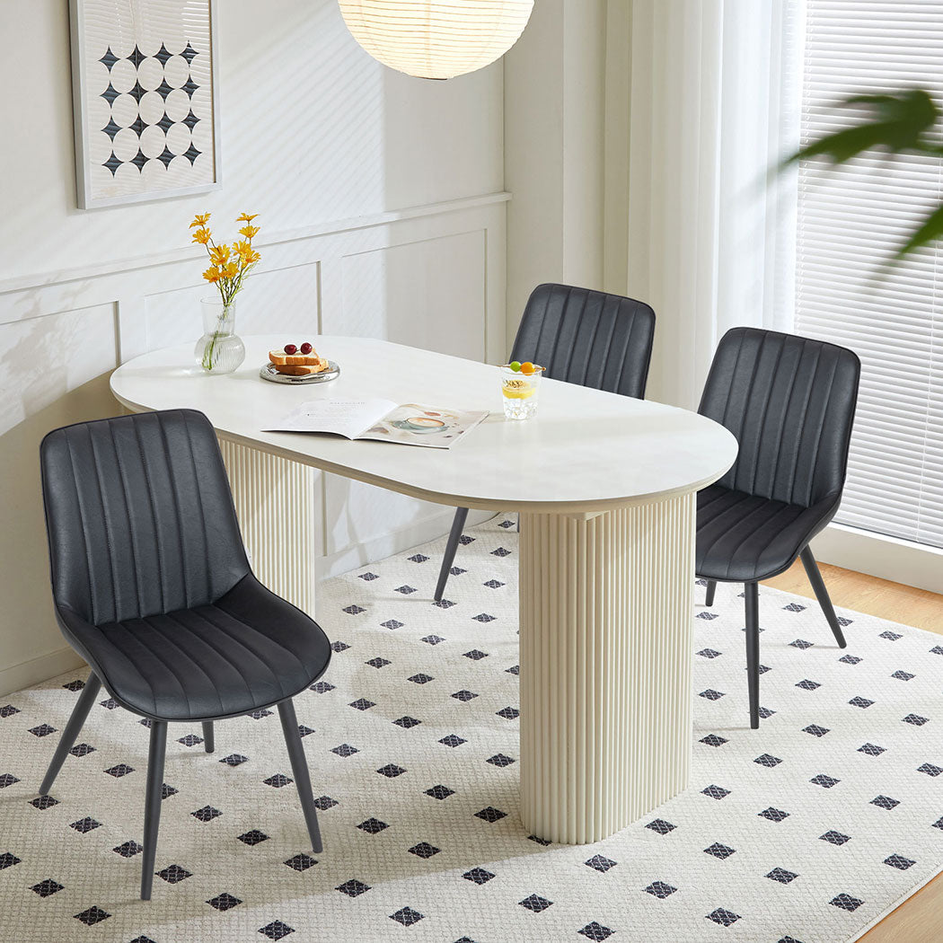 Familand 2x Dining Chairs Faux Leather Upholstered Kitchen Living Room Chair Metal Black