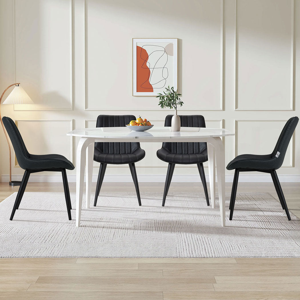 Familand 2x Dining Chairs Faux Leather Upholstered Kitchen Living Room Chair Metal Black